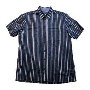 Klauss Boehler Shirt Mens L Multi Stripes SS Linen Cotton Casual Cottage Office